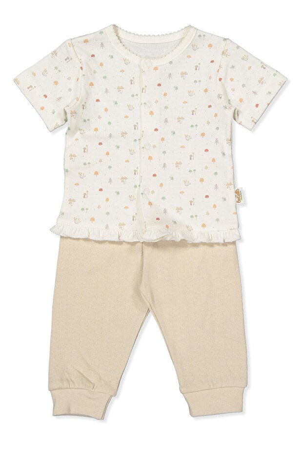 Organic Single Layer Double Layered Mini Pajama Set of 2 (Organic My Mushroom) Beige