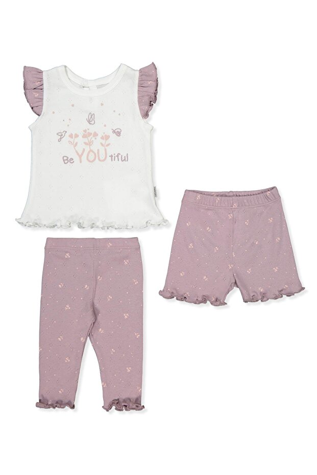 Openworked Pajama Set Without Socks 3 Pieces (Nature) Purple