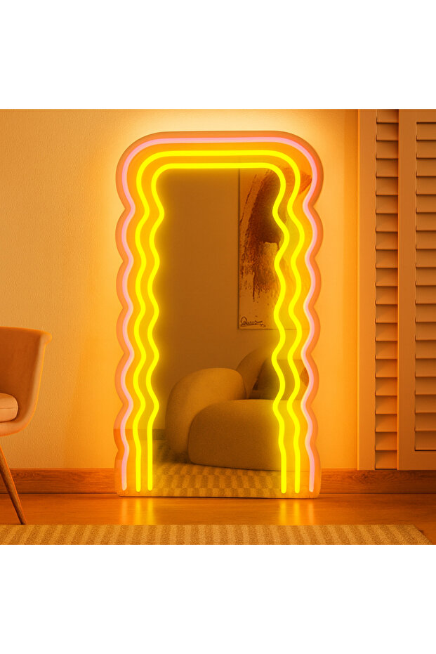 White Rectangular Mirror with Neon LED - 2