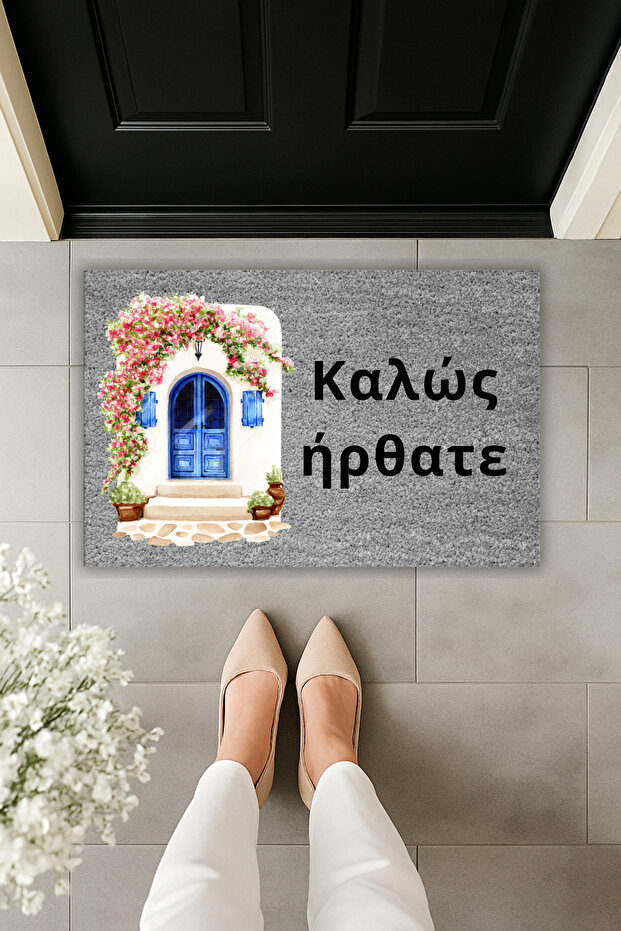 Santorini Door Greek Welcome Digitally Printed Front Door Mat – 70X45 cm