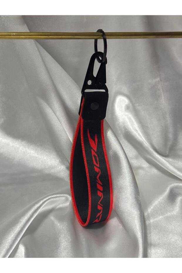 Dominar Red Striped 19 cm Fabric Keychain Quality Auto-Moto Accessory Double-Sided Printing