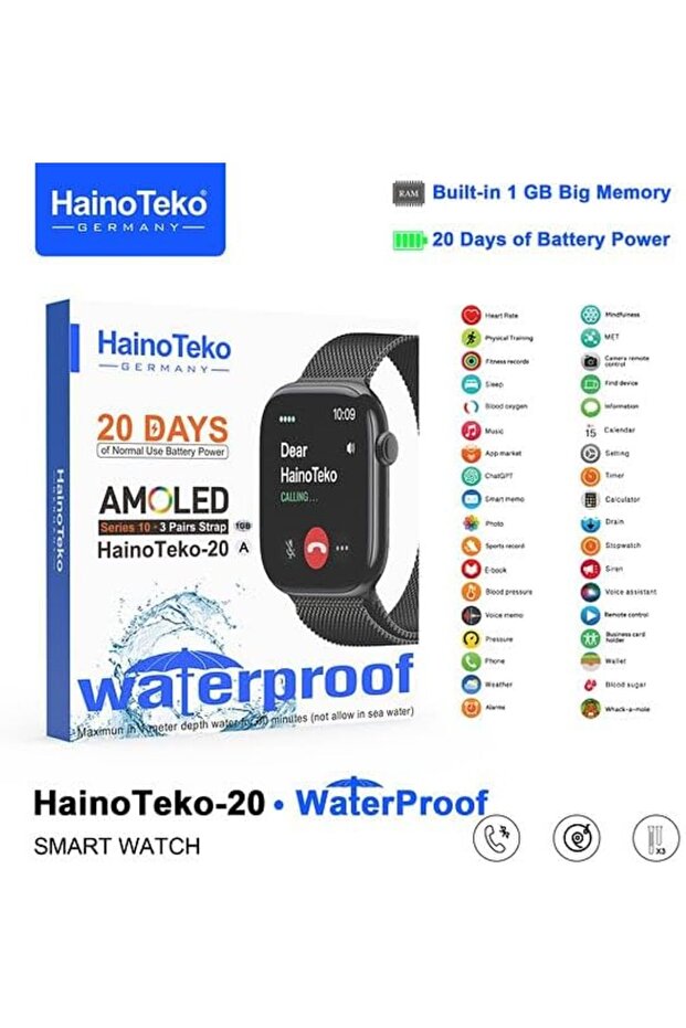Haino Teko-20 smart watch with AMOLED Display with 3 set strap for men - 4