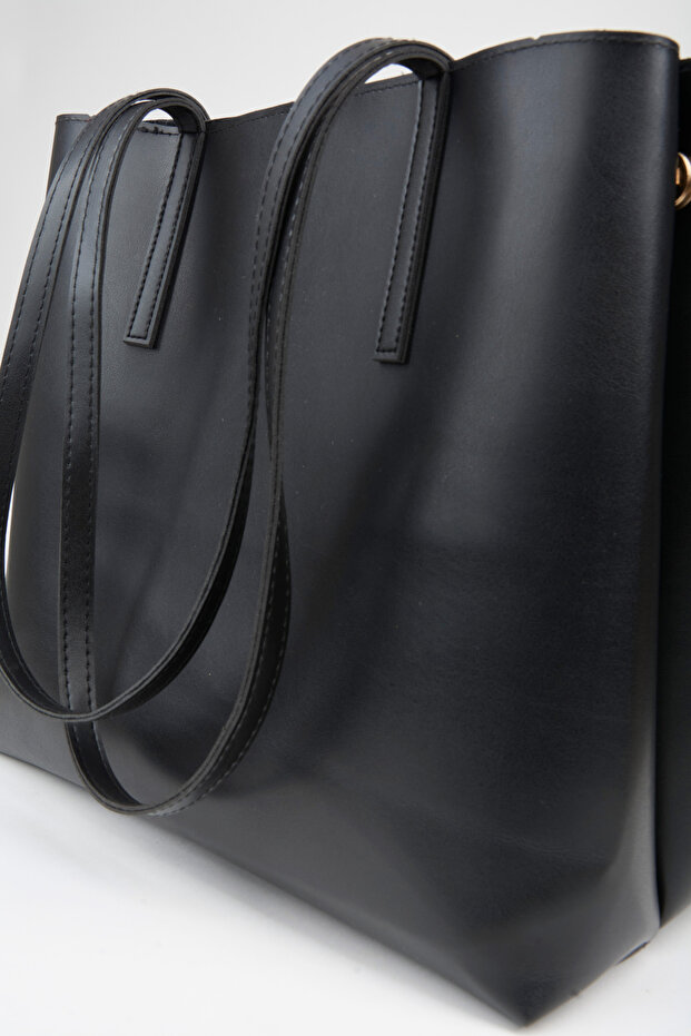 Women's Aster Black Faux Leather Handbag and Shoulder Bag with Snap Closure and Foldable Design