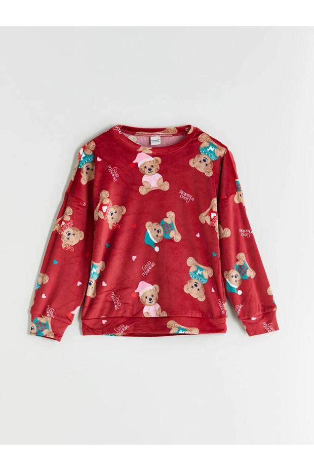 Bisiklet Yaka Kadife Kız Çocuk Pijama Takımı (W5) - 2