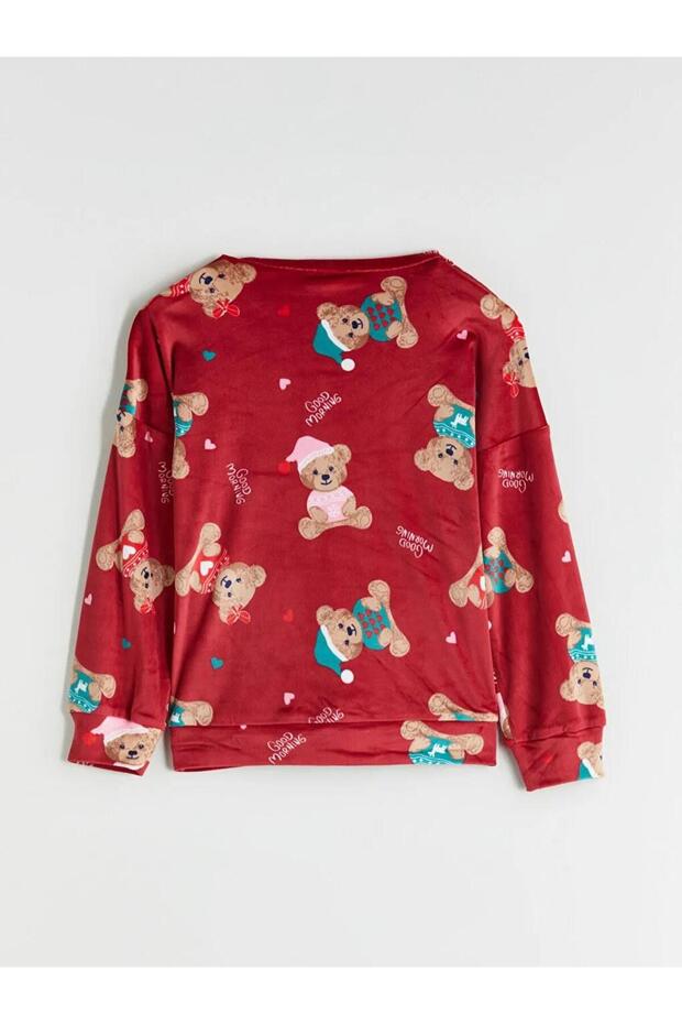 Bisiklet Yaka Kadife Kız Çocuk Pijama Takımı (W5) - 4