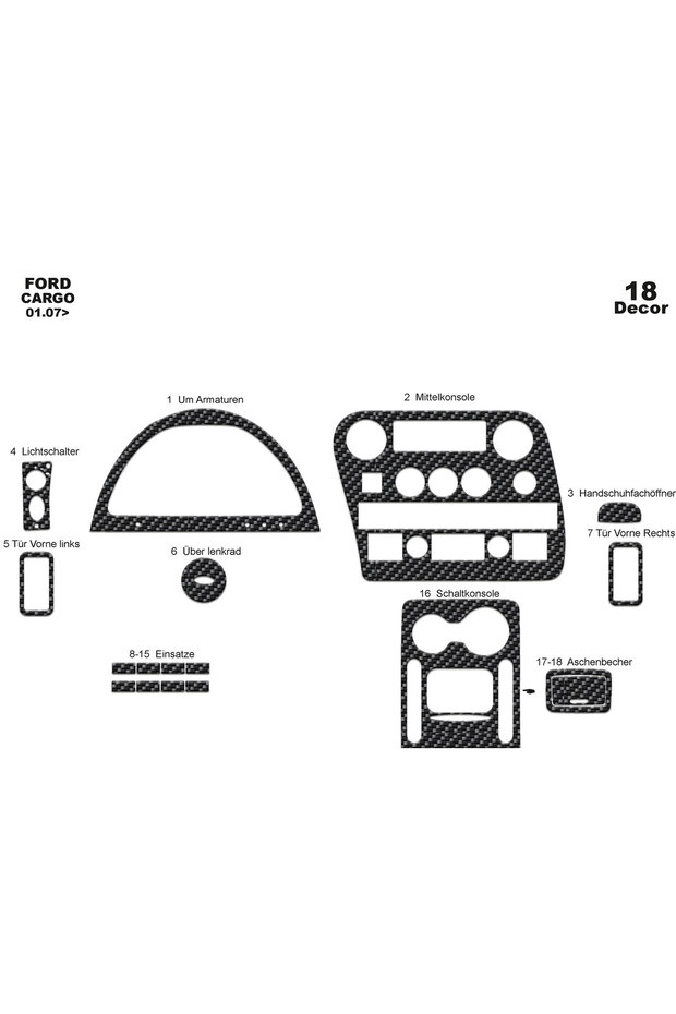 Ford Cargo 1838t Console-Torpedo Covering 2007-2012 18 Pieces