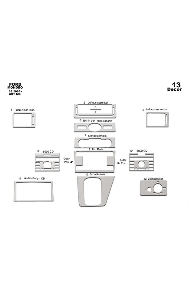Ford Mondeo Console-Turbo Trim 2003-2006 13 Pieces