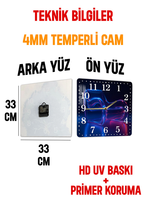 Blue and Pink Light Transitions Abstract Pattern Tempered Glass Square Clock 33X33 cm Size Uv Printing - Kcs043 - 6