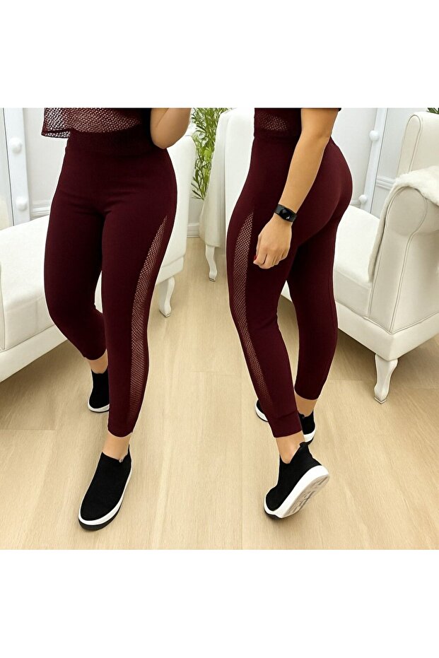 Women's High Waist Mesh Detailed Slim Fit Viscose Two Thread Pants