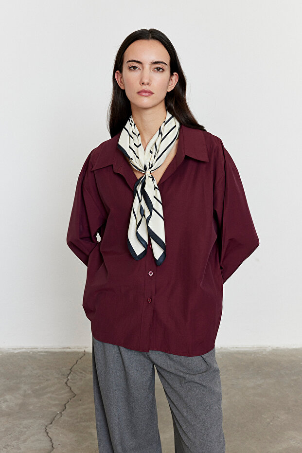 Oversize Poplin Gömlek Bordo - 2