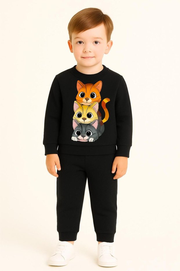 Winter Girls Boys Kids Tracksuit Set Kitten Printed 3 4 5 6 7 8 9 10 11 12 Years Old Unisex