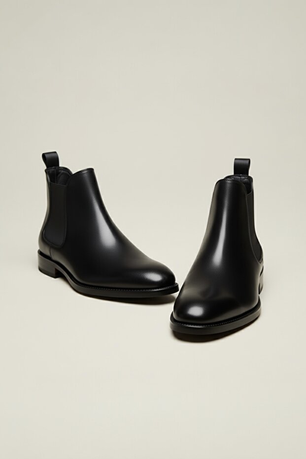 %100 Hakiki Deri Siyah Erkek Kışlık Bot Kauçuk Taban - 3