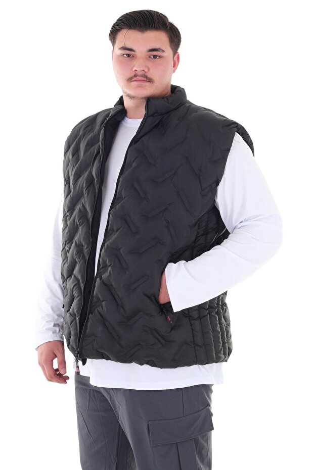 Men's Large Size Stand Collar Slim Fit Vest Suitable for 105 Kilos-142 Kilos