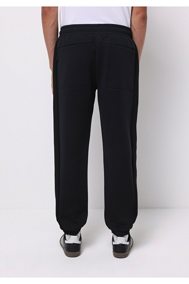 Regular Fit Orta Bel Düz Erkek Siyah Eşofman Altı - 2