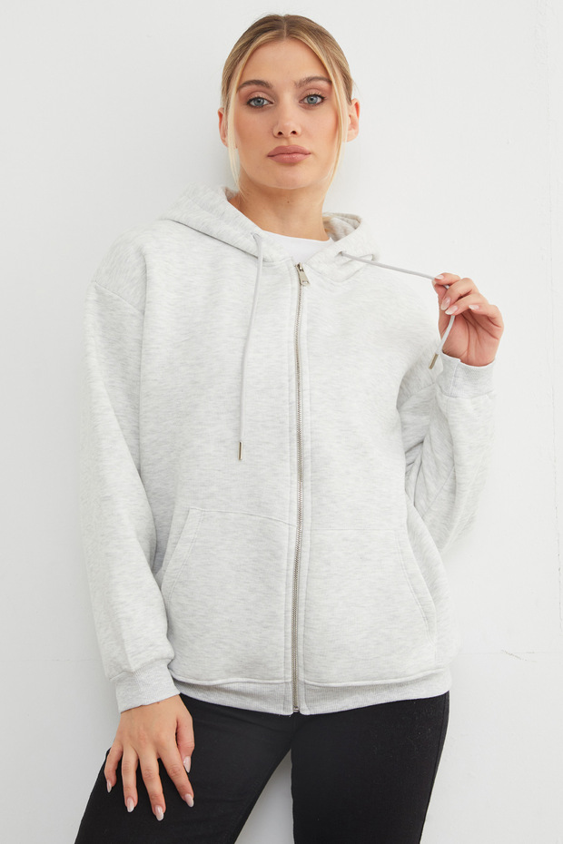 Basic Fermuarlı Kapüşonlu Oversize Sweatshirt - 8