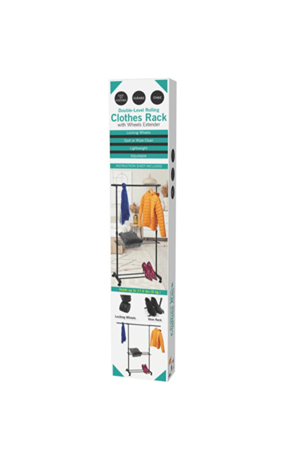 2 Level Rolling Clothes Rack with Wheels Extender - 4