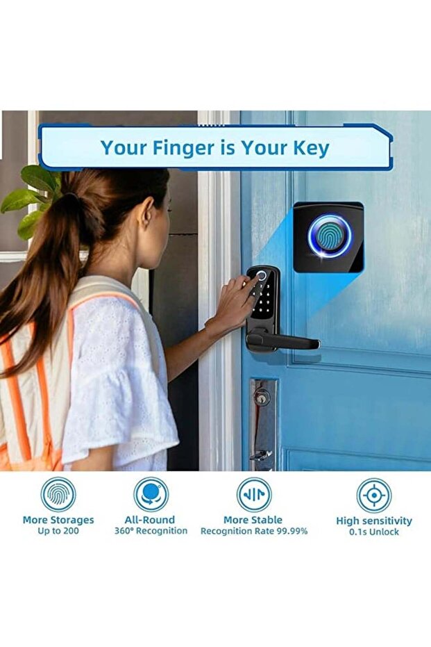 8-in-1 Smart Door Lock with Handle Fingerprint Smart Lock Digital Door Lock with Keypad Biometric - 5