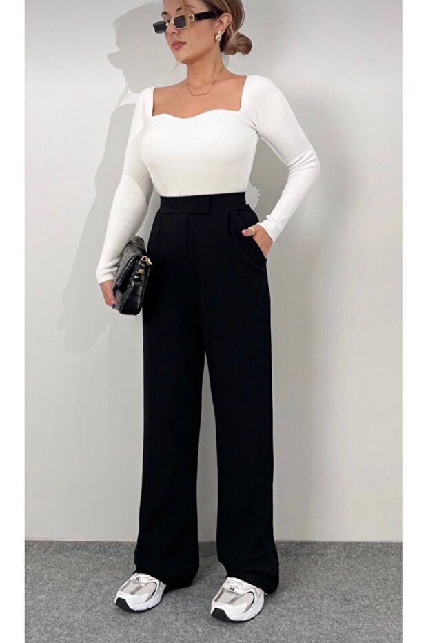 //New Season//High Waist//Buttoned//Ultra Stretchy//Women's Fabric Pants