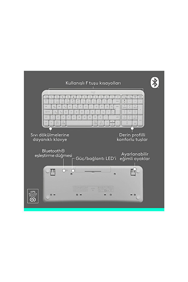 MK250 Kablosuz Bluetooth Kablosuz Klavye ve Mouse Seti Beyaz - 7