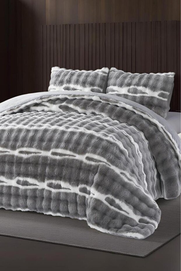 Su Yolu Rabbit Hair Double Bedspread 220X240 cm Gray