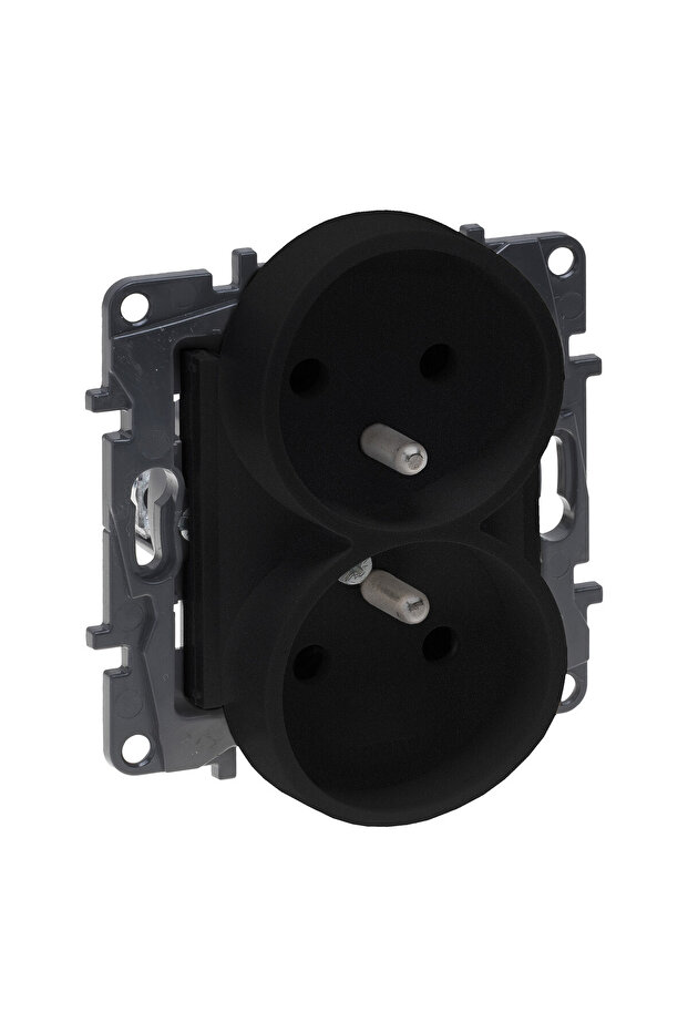 Black Double Socket with Grounding Screw Terminals - 1