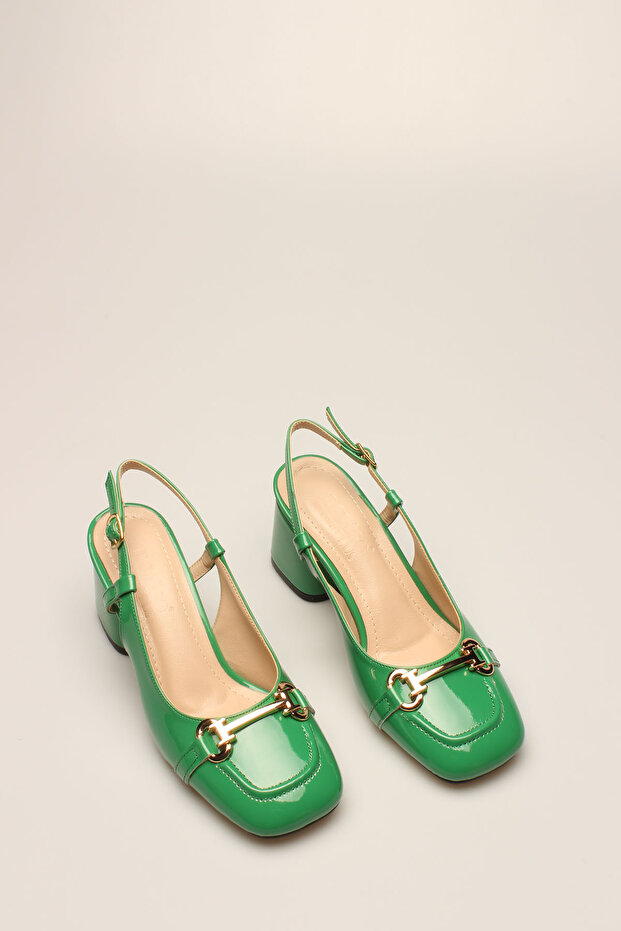 Green Patent Leather Buckle Women's Heels