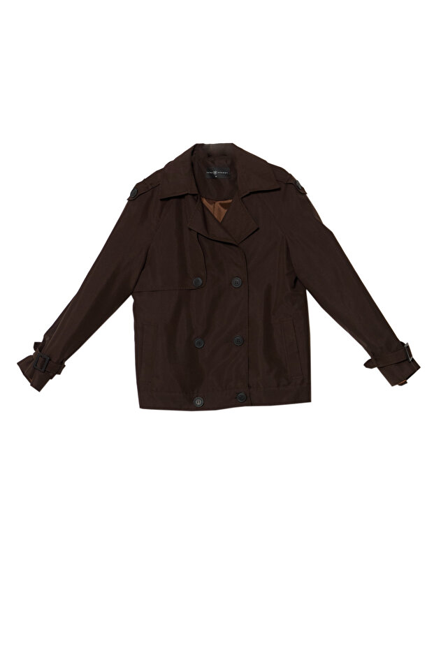 Kol Apoletli Acı Kahve Midi Trenç Ceket - 6