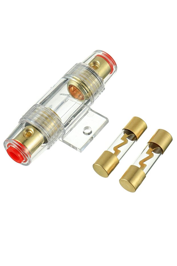 1 Pcs Gold Plated Inline AGU Fuse Holder & 2 Pcs Gold Plated Glass 100A AGU Fuse for Automo