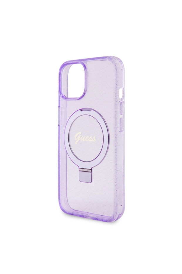Case for IPhone 15, Ring Stand Script Glitter - Purple - 5