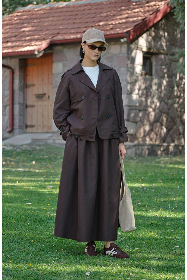 Kol Apoletli Acı Kahve Midi Trenç Ceket - 2