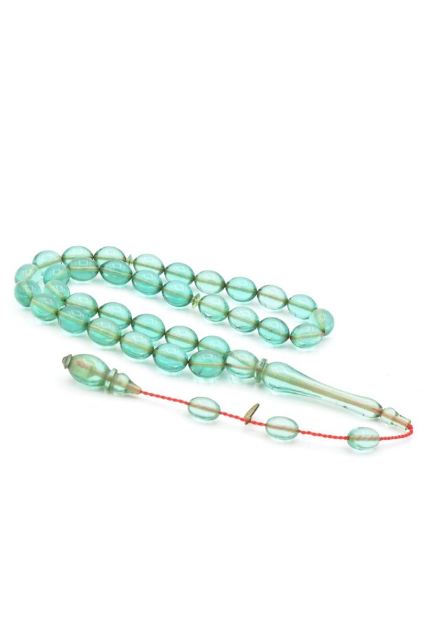 Hakan Turan Signed Beyzi Cut Light Blue Crimped Amber Prayer Beads