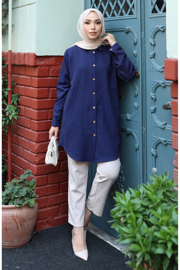 Buttoned Tunic 0147-05 Navy Blue