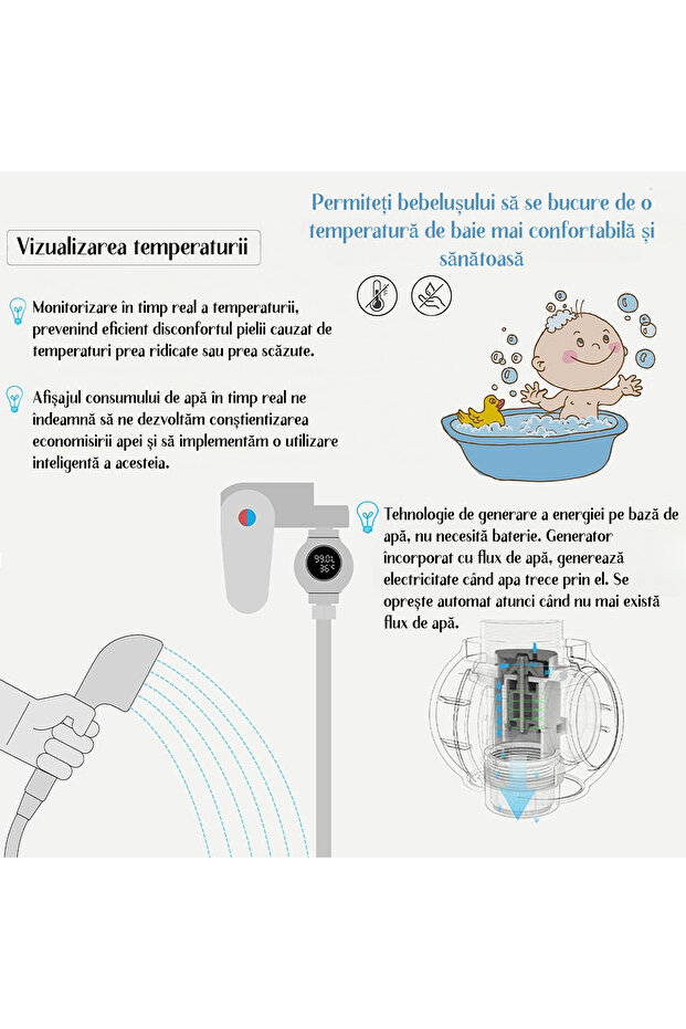 Faucet Extension with Water Temperature and Flow Display, Self-Recharging Function, Universal Shower Model - 6