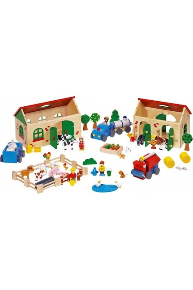 Set de Joaca Ferma, Goki, 71 Elemente din Lemn, Multicolor
