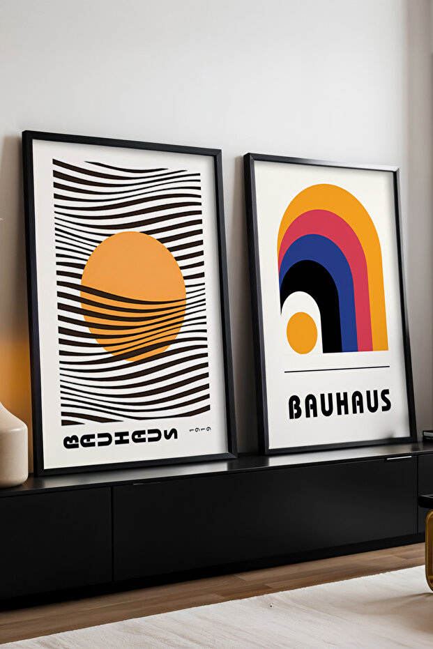 Set of 2 Modern Paintings with Wooden Black Frame Huhu246