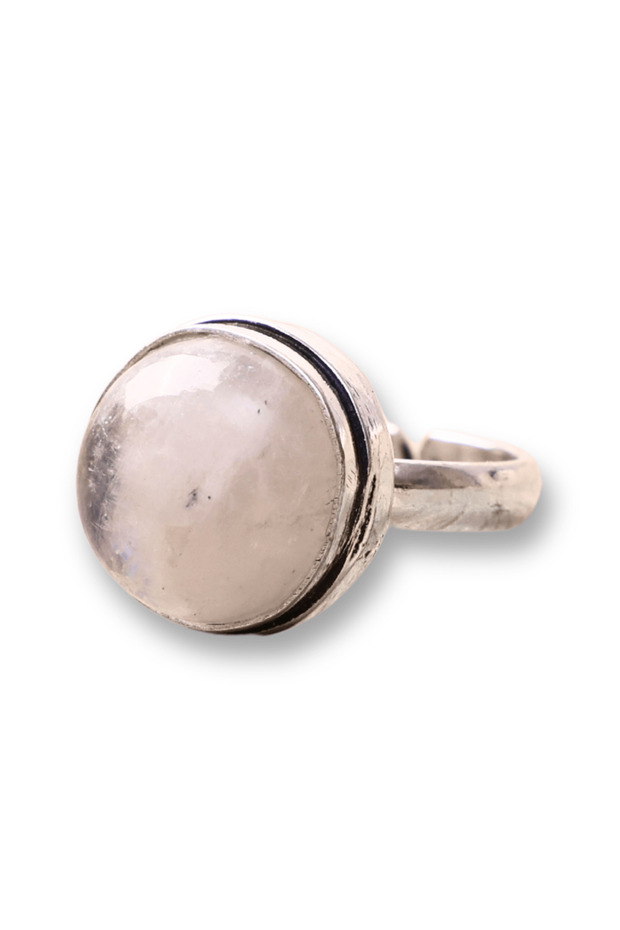 Silver Adjustable Ring with Rainbow Moonstone