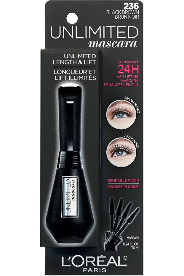 L’Oréal Paris L'Oreal Makeup Unlimited Lash Lifting and Lengthening Washable Mascara, Black Brown