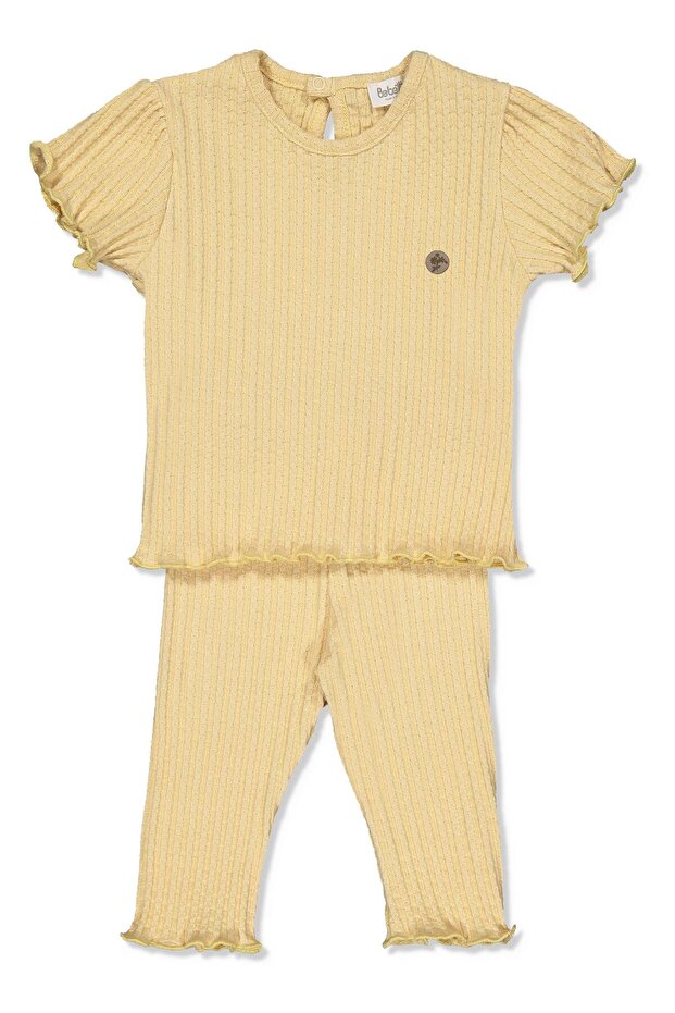 Textured Ribbed Knit Pants 2-Piece Set (Fun Garden) Beige