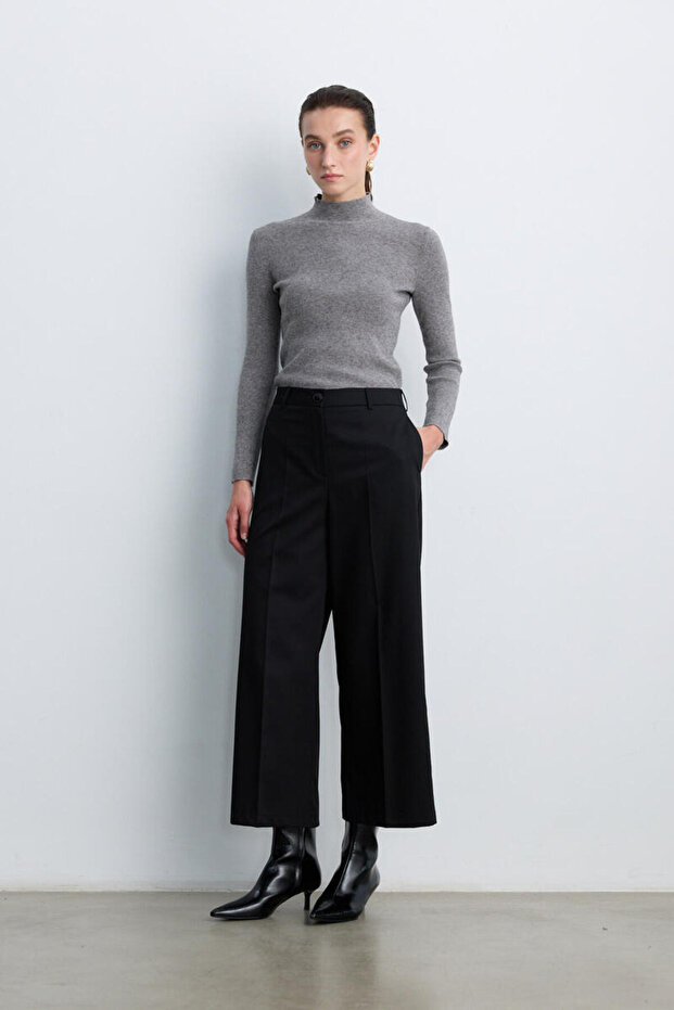 SİYAH KISA STRAIGHT FIT PANTOLON - 2