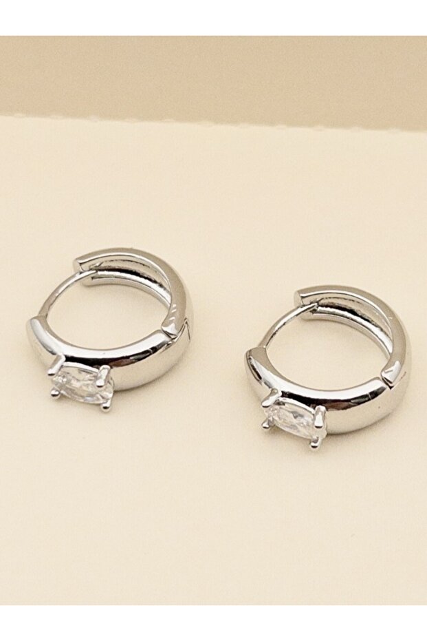 Kararmaz Çelik Minimal Tek Taş Halka Küpe - 1,5 cm - 1