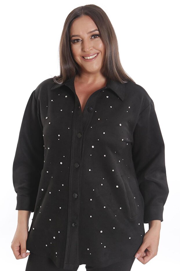 سترة تريند42بلس كبيرة الحجم من جلد الغزال الأسود من بيجيولو - 1