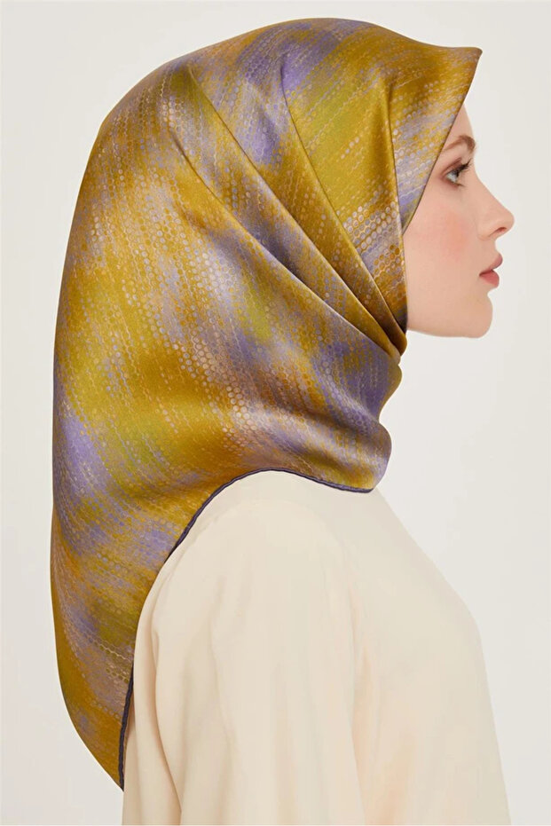 Soyut Desenli Twill Saf İpek Eşarp 9221D - 2