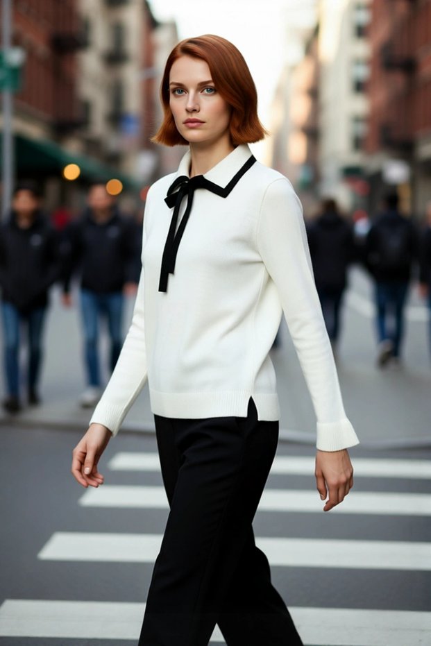 Women's Color Block Polo Neck Lace-Up Knitwear Sweater Long Sleeve Classic Offers Elegance and Comfort Quality