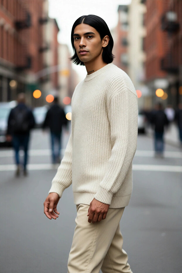 Unisex Oversize Crew Neck Textured Knit Sweater Is a Stylish and Comfortable Choice for Cold Weather