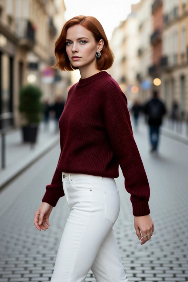 Women's Oversized Crew Neck Low Sleeve Thick Knitwear Sweater Winter Comfortable Stylish Casual for Everyday Outfits
