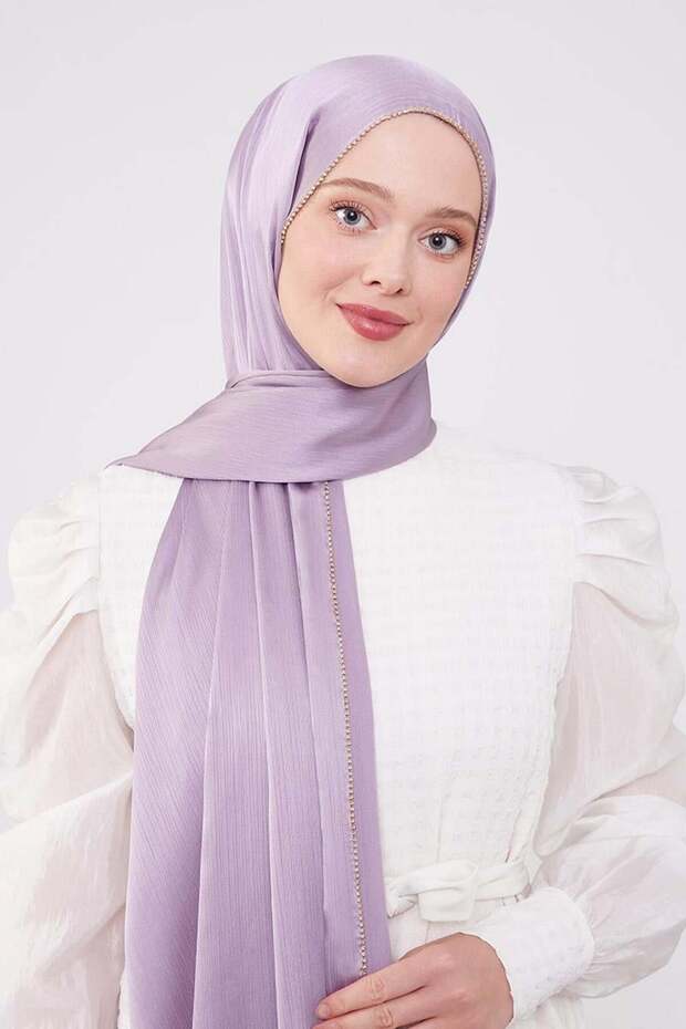 Brilliant Shawl with Stone Stripes on the Sides in Violet