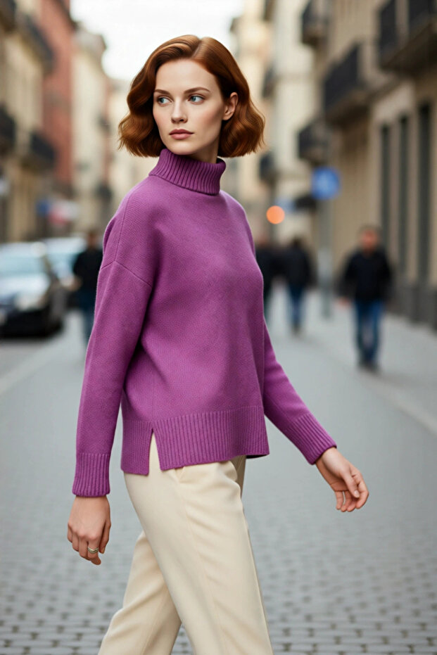 Women's Oversized Low-Cut Neckline Long Knit Sweater Offers Basic Modern Comfortable Winter Daily Chic