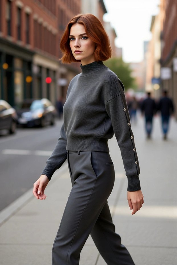 Stand Collar Regular Fit Low Armhole Button Detail Knitwear Sweater for Women Stylish Choice for Cold Days