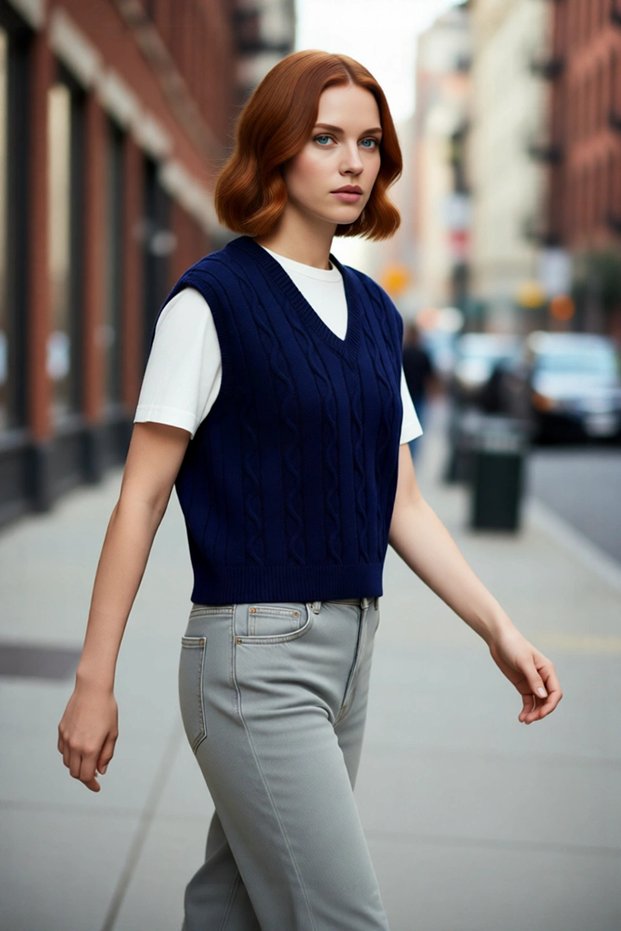 Young Women's Regular Fit Crop V-Neck Hair Knit Sleeveless Knitwear Sweater Spring Autumn Combination