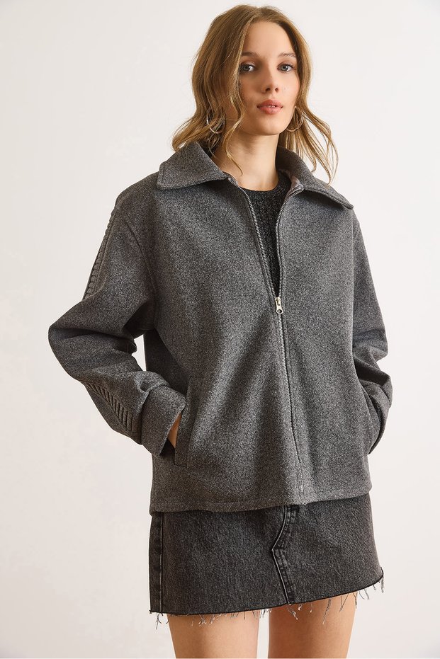Women's Smoked Lined Sleeve Back Detailed Cashmere Jacket Ckt-19000487
